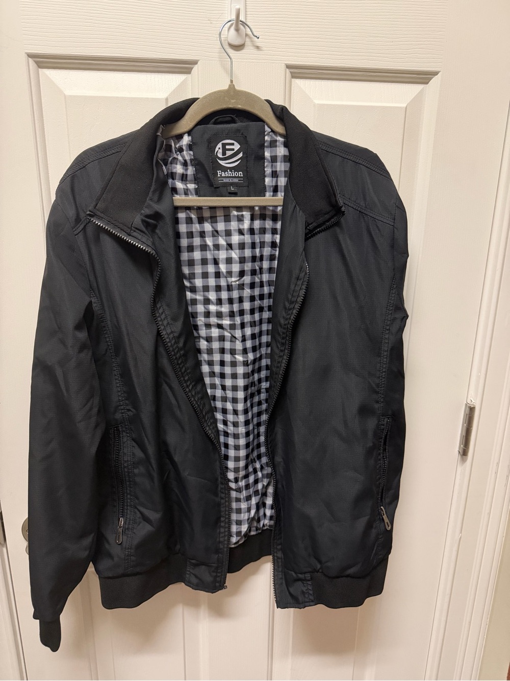 Men’s Black Bomber Jacket with Check Lining